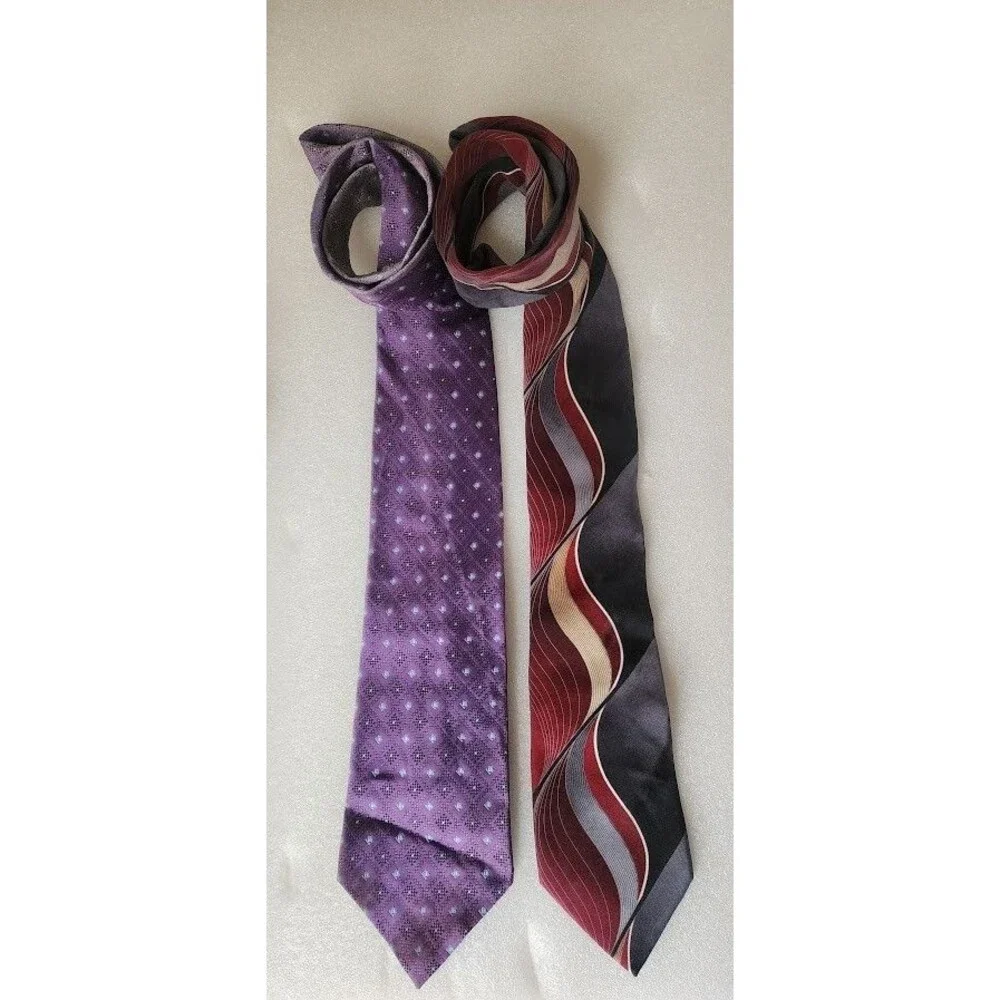 George Men Suit Neck Tie Set 100% Silk Black Red Gray Purple Blue Diamond Used